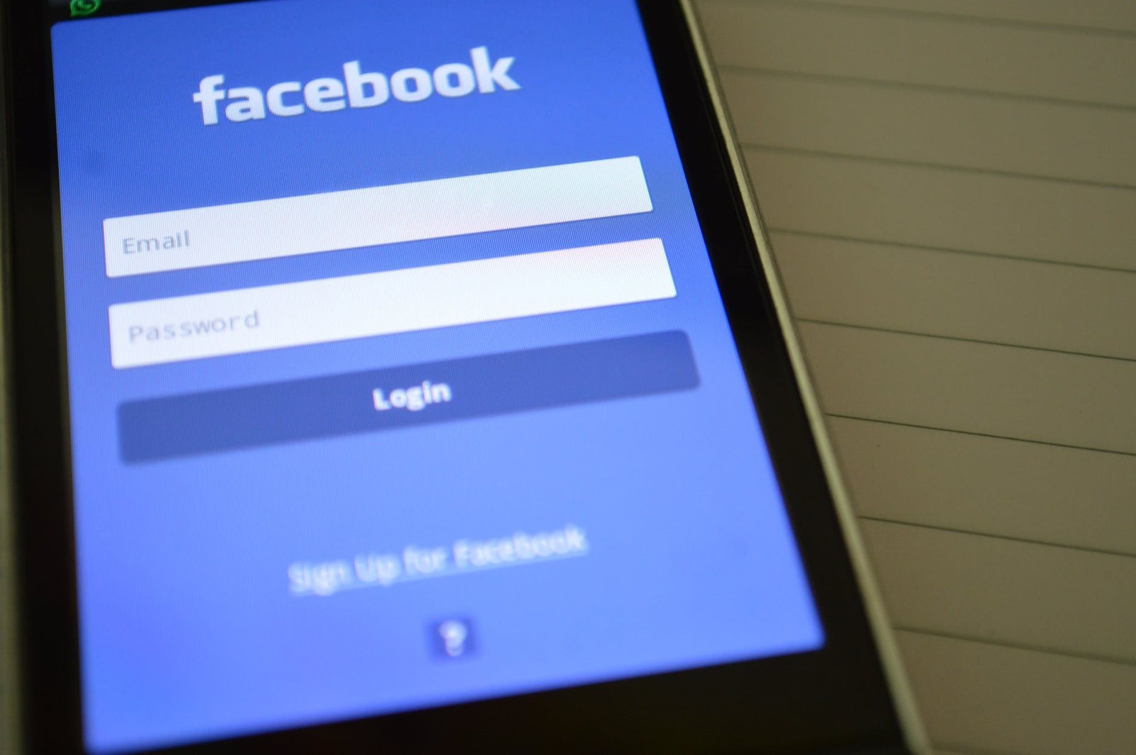 facebook internet login screen